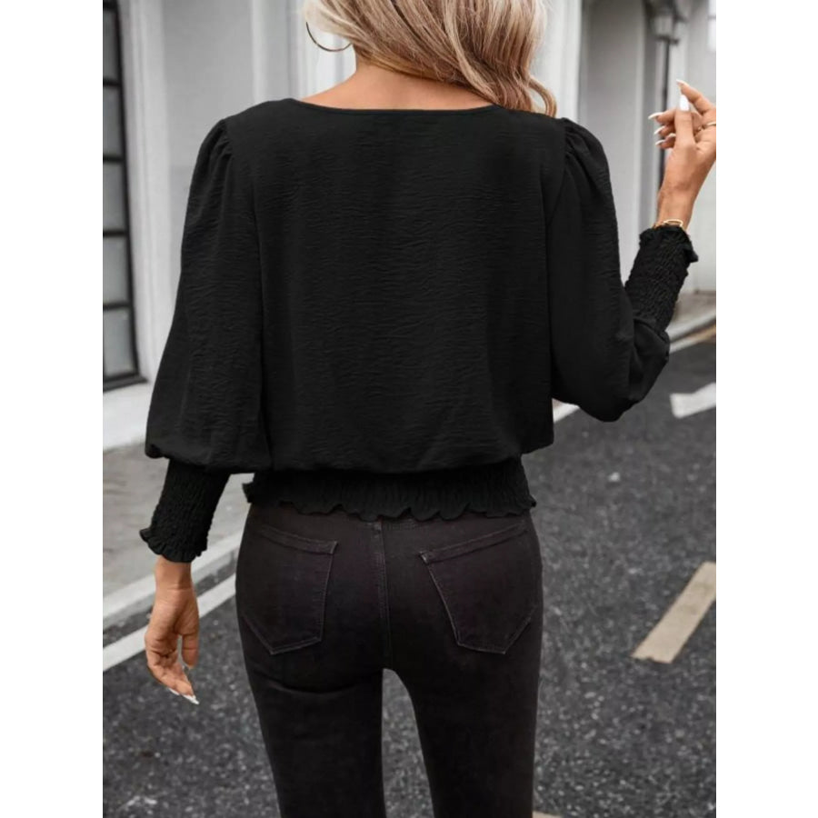 Smocked Waist Round Neck Blouse Apparel and Accessories