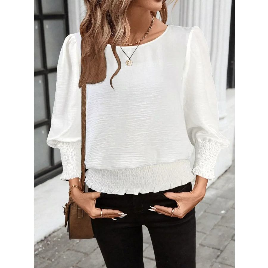 Smocked Waist Round Neck Blouse Apparel and Accessories