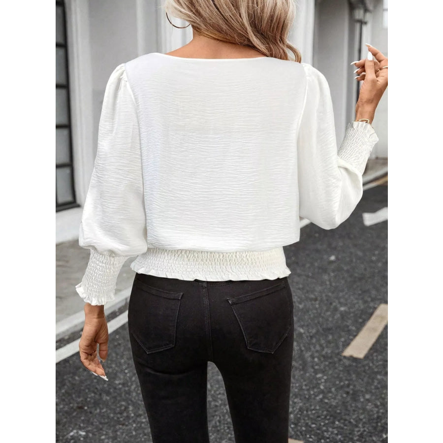 Smocked Waist Round Neck Blouse Apparel and Accessories
