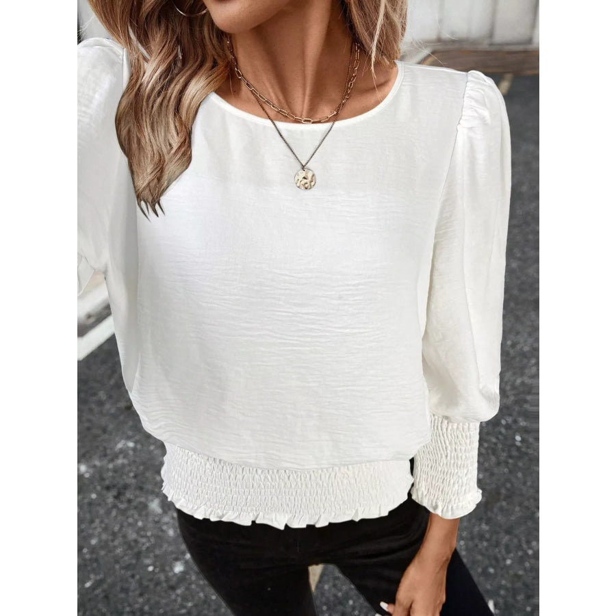 Smocked Waist Round Neck Blouse Apparel and Accessories