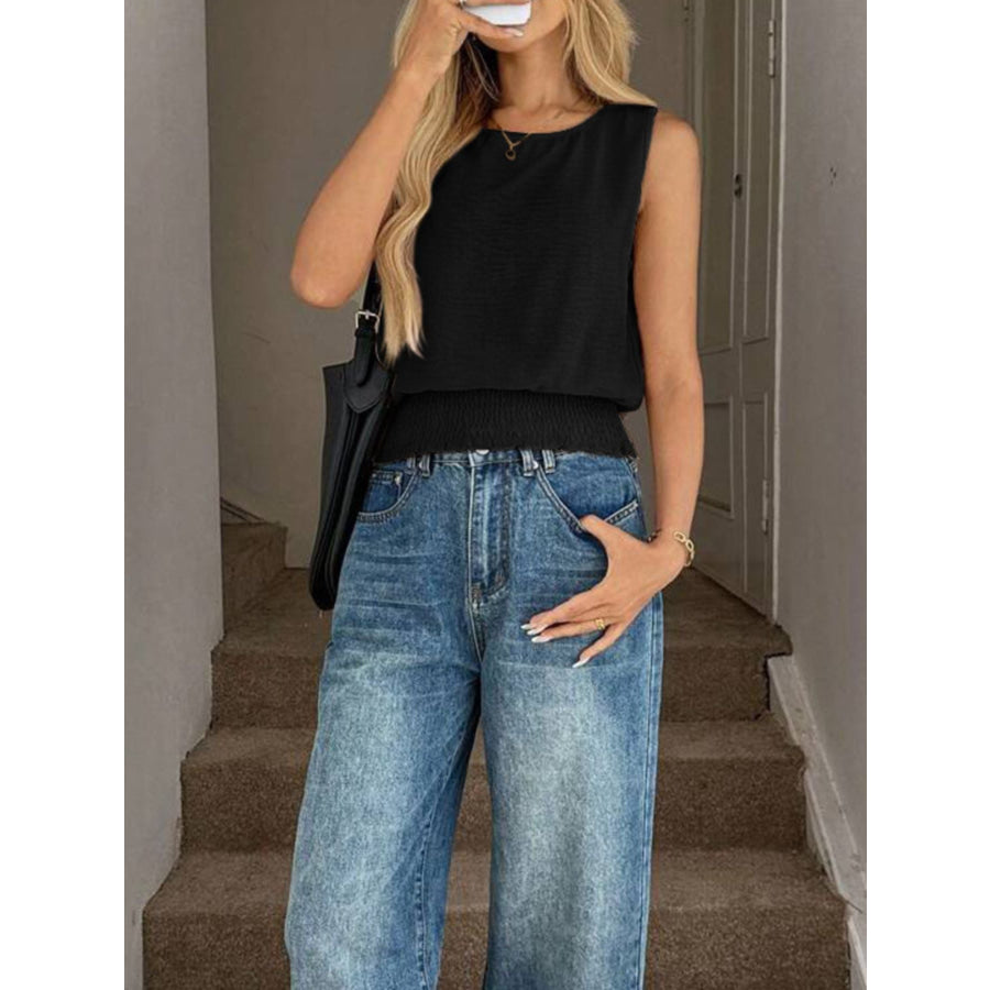 Smocked Waist Round Neck Tank Apparel and Accessories