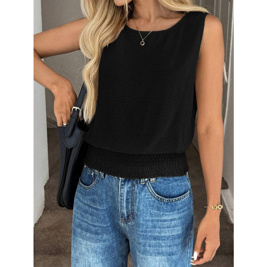 Smocked Waist Round Neck Tank Apparel and Accessories