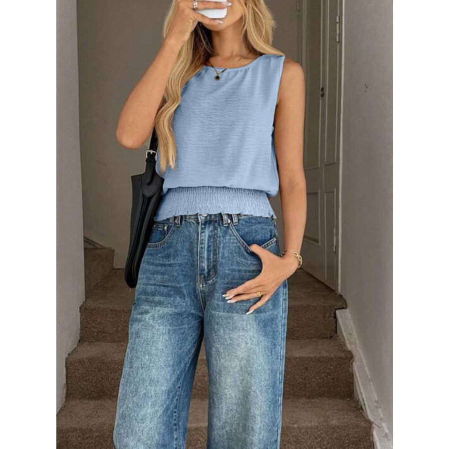 Smocked Waist Round Neck Tank Apparel and Accessories