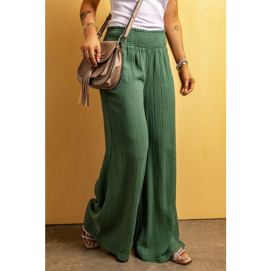 Smocked Waist Texture Wide Leg Pants Clothing