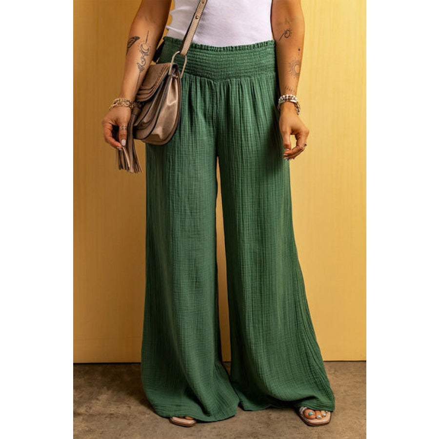 Smocked Waist Texture Wide Leg Pants Clothing