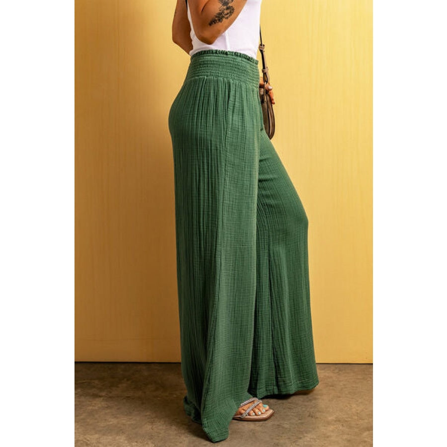 Smocked Waist Texture Wide Leg Pants Clothing