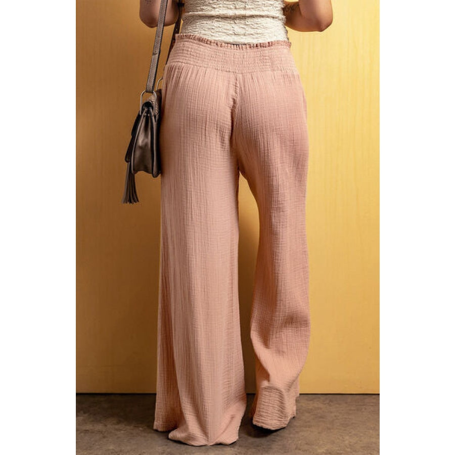 Smocked Waist Texture Wide Leg Pants Clothing