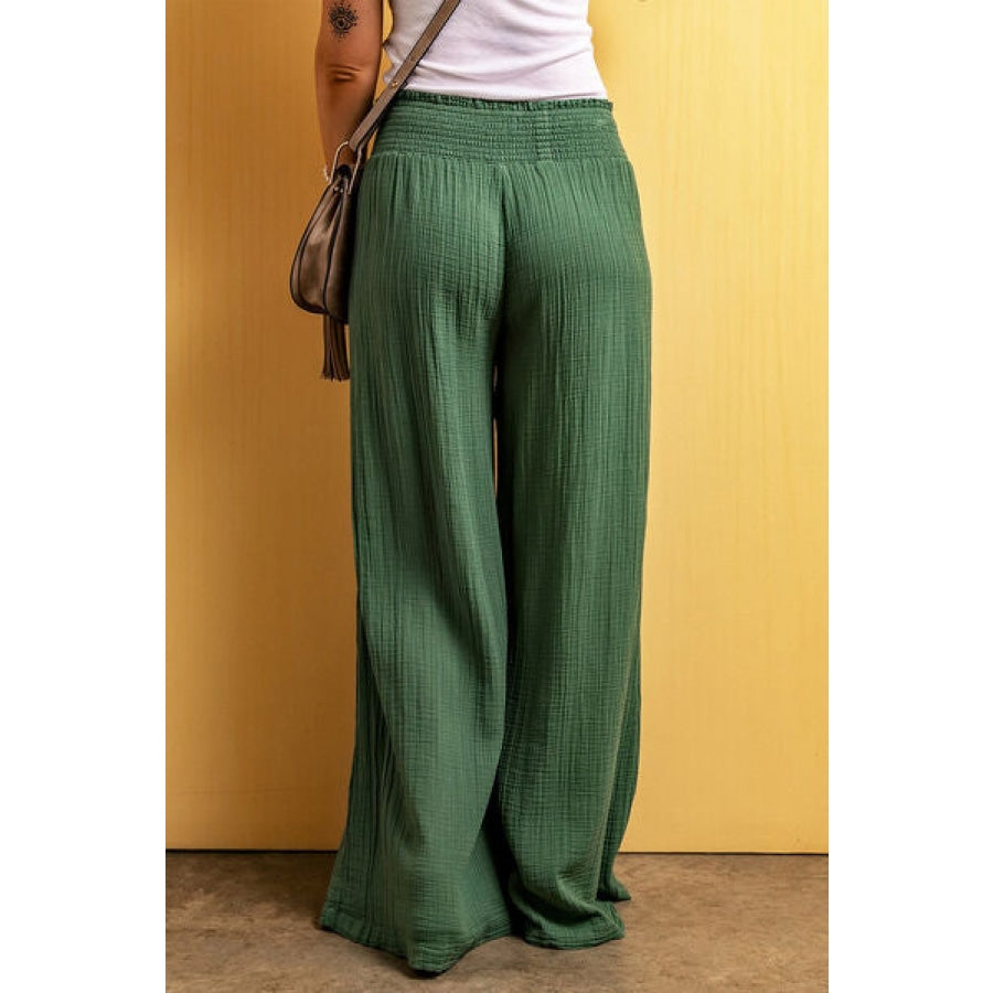 Smocked Waist Texture Wide Leg Pants Clothing