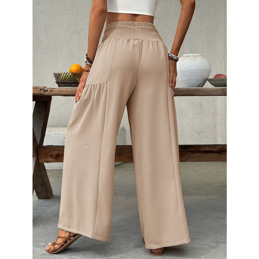 Smocked Waist Wide Leg Pants Apparel and Accessories