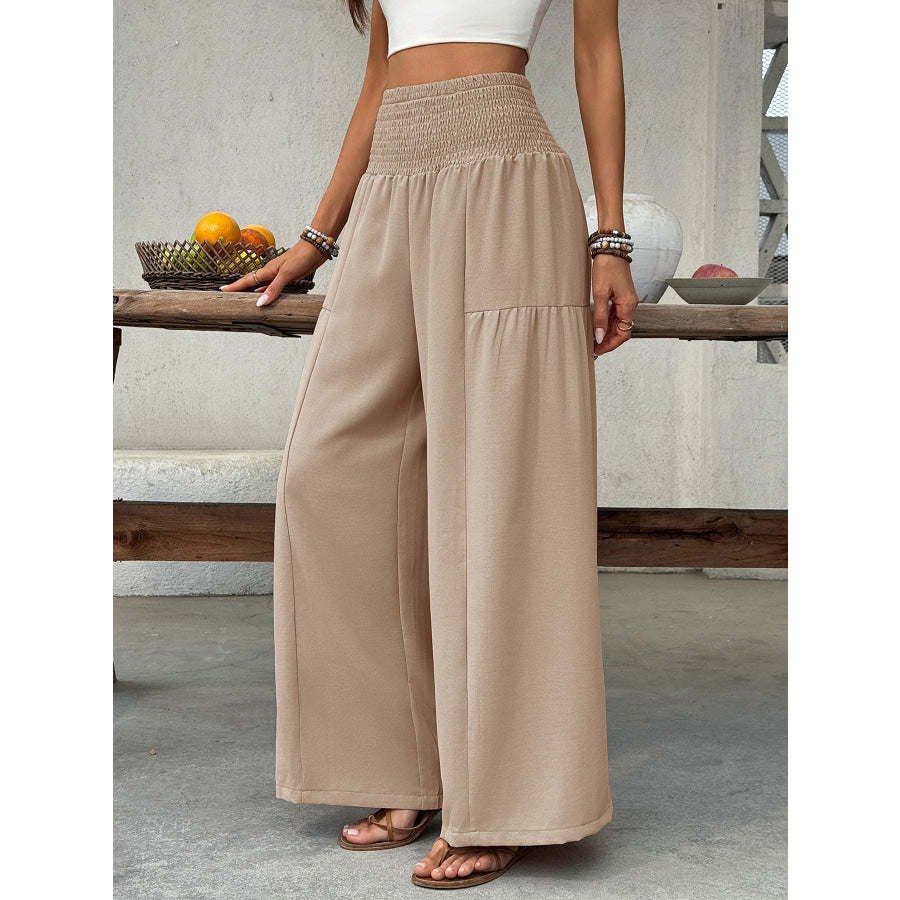 Smocked Waist Wide Leg Pants Apparel and Accessories