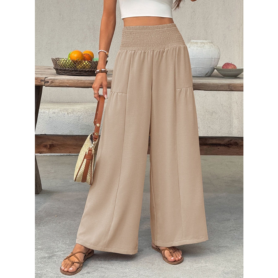 Smocked Waist Wide Leg Pants Apparel and Accessories
