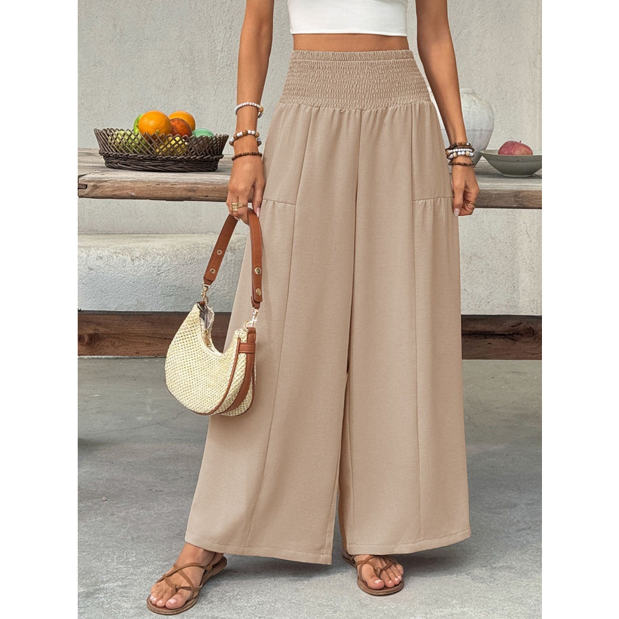 Smocked Waist Wide Leg Pants Apparel and Accessories