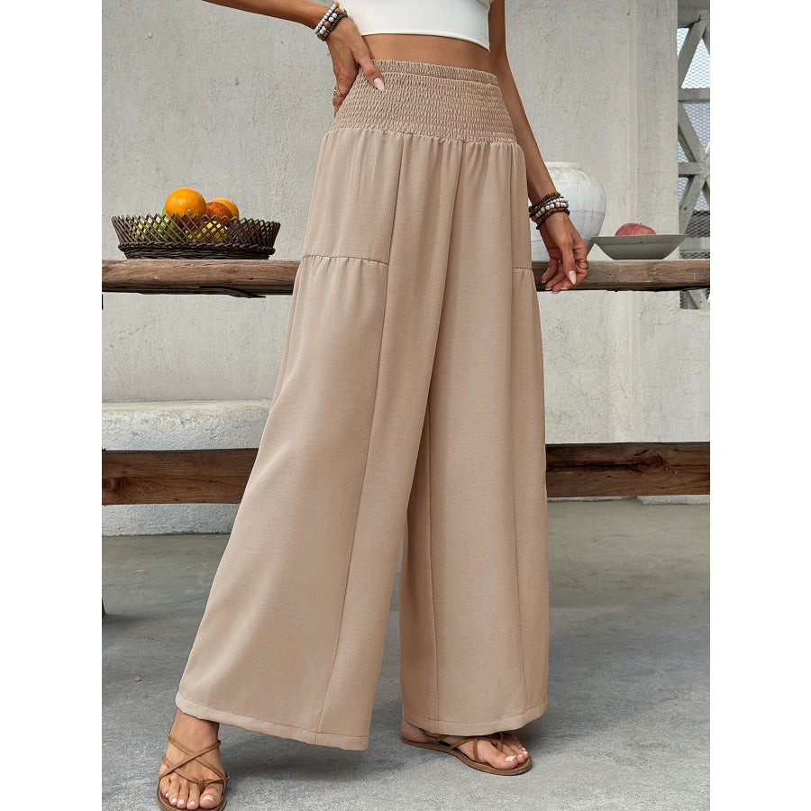 Smocked Waist Wide Leg Pants Apparel and Accessories