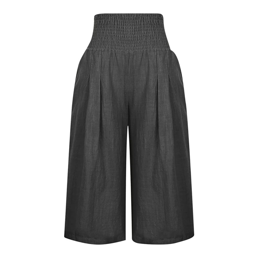 Smocked Wide-Leg Capri Pants Apparel and Accessories