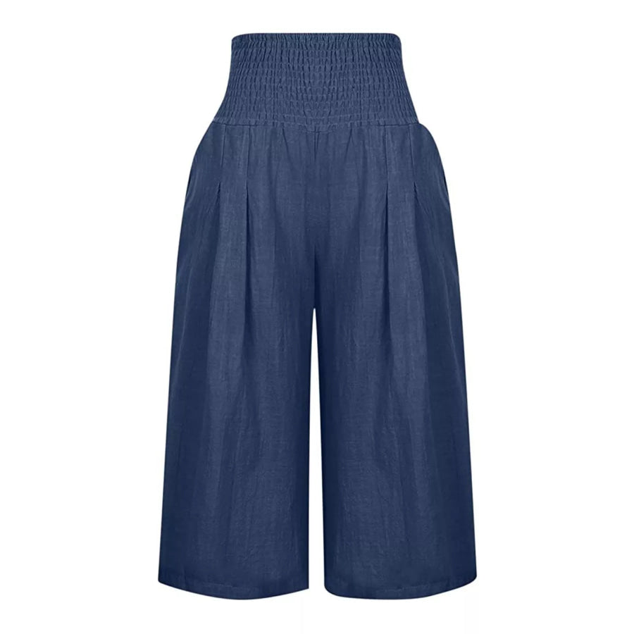 Smocked Wide-Leg Capri Pants Apparel and Accessories