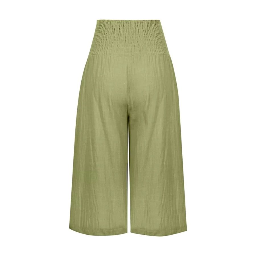 Smocked Wide-Leg Capri Pants Apparel and Accessories