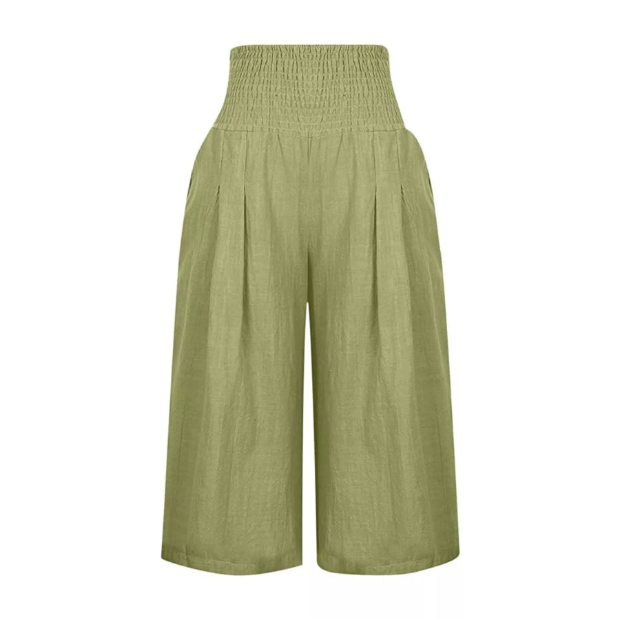 Smocked Wide-Leg Capri Pants Apparel and Accessories