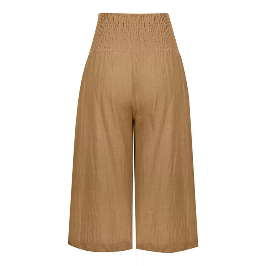 Smocked Wide-Leg Capri Pants Apparel and Accessories