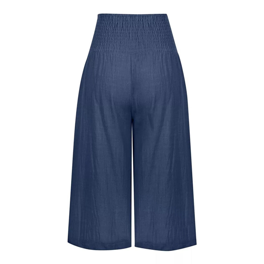 Smocked Wide-Leg Capri Pants Apparel and Accessories