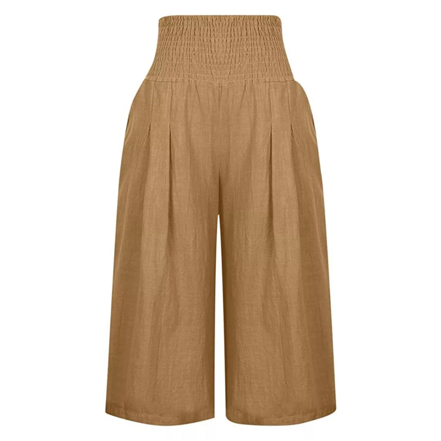 Smocked Wide-Leg Capri Pants Apparel and Accessories