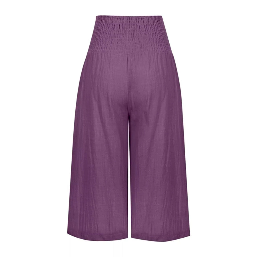 Smocked Wide-Leg Capri Pants Apparel and Accessories