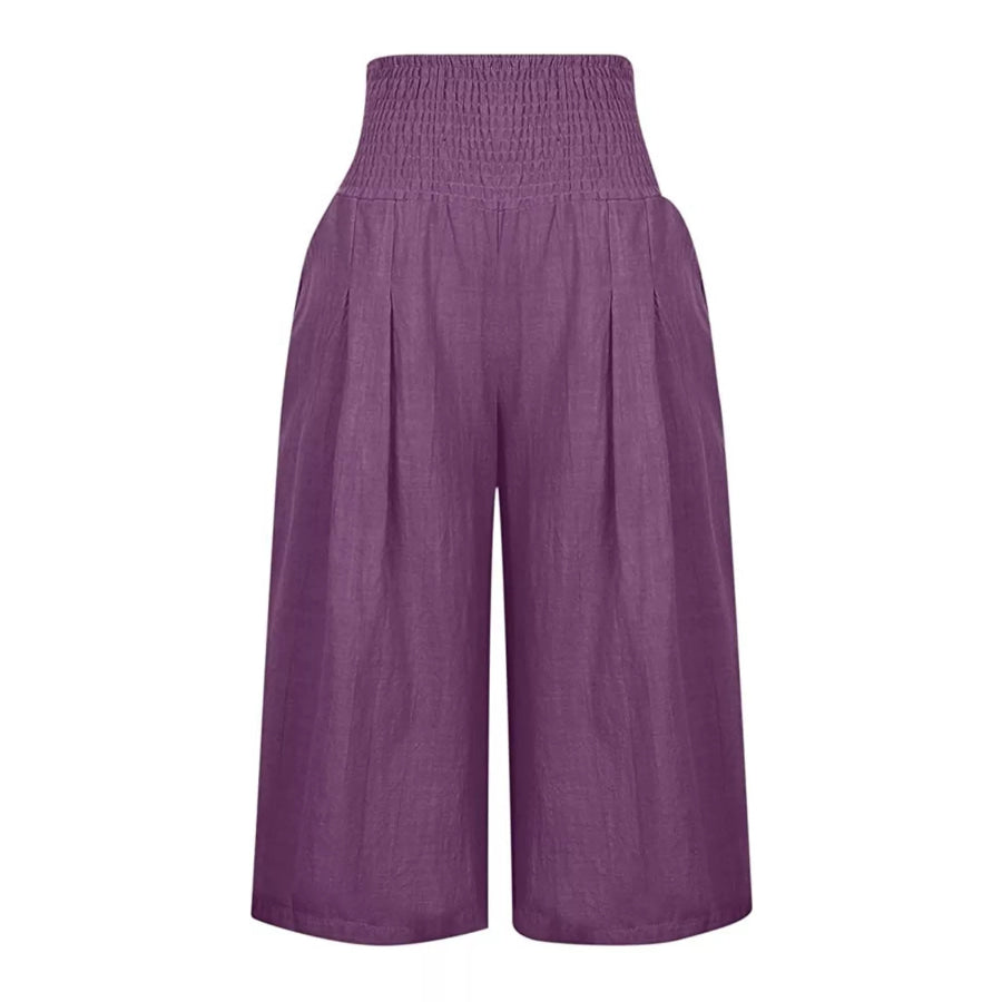 Smocked Wide-Leg Capri Pants Apparel and Accessories