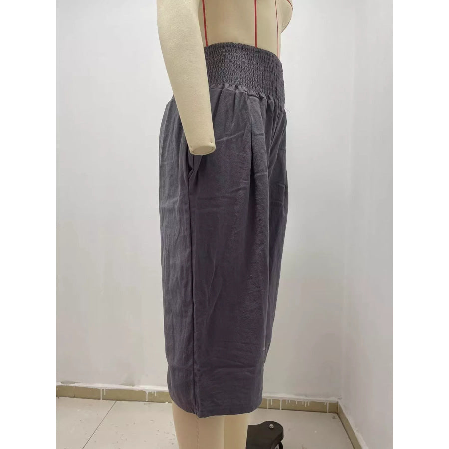 Smocked Wide-Leg Capri Pants Apparel and Accessories