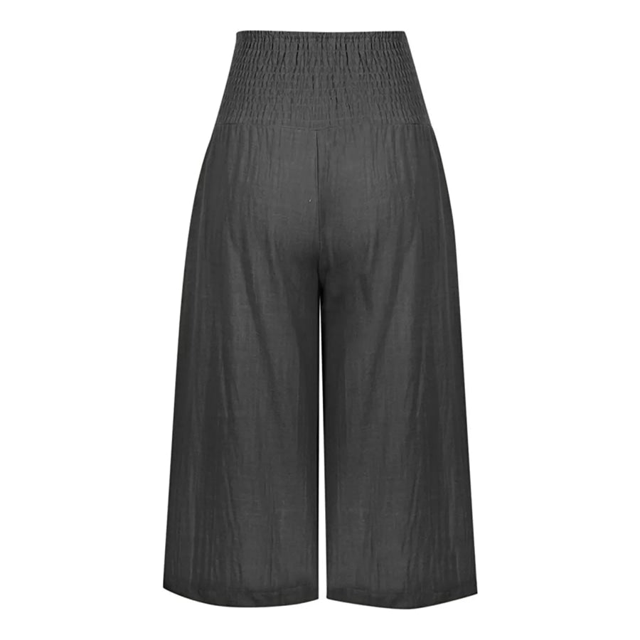 Smocked Wide-Leg Capri Pants Apparel and Accessories