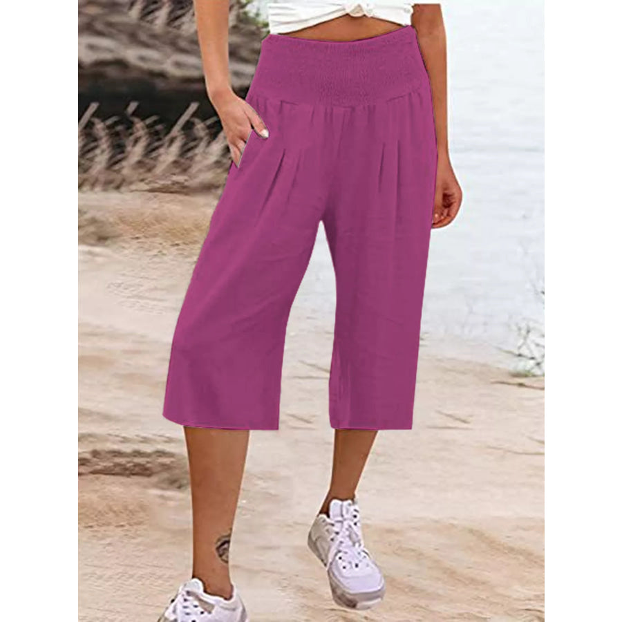 Smocked Wide-Leg Capri Pants Vivid Violet / S Apparel and Accessories