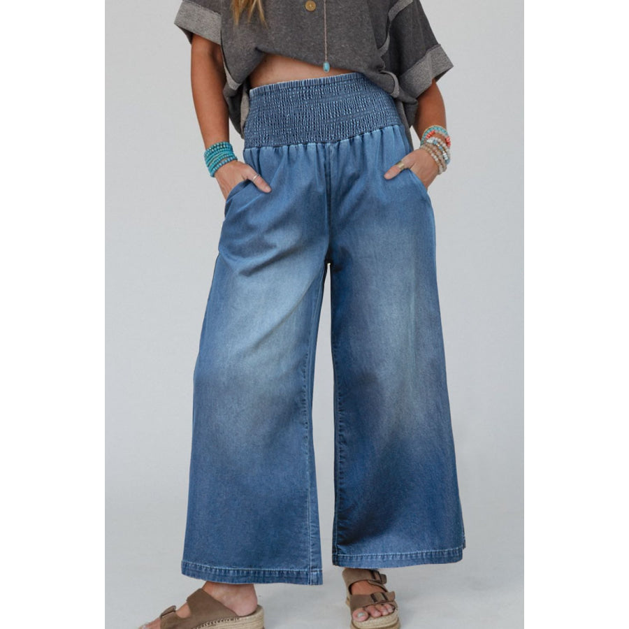 Smocked Wide Leg Jeans Apparel and Accessories
