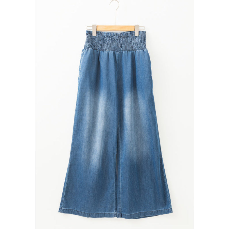 Smocked Wide Leg Jeans Apparel and Accessories