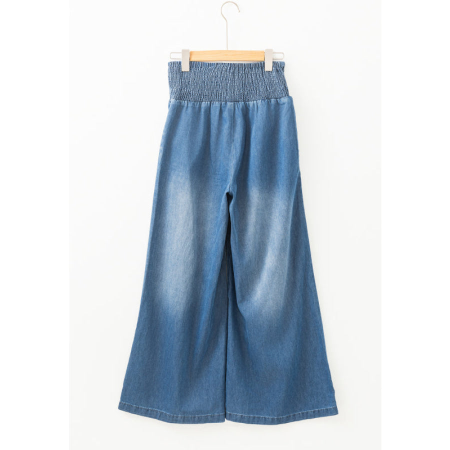 Smocked Wide Leg Jeans Apparel and Accessories