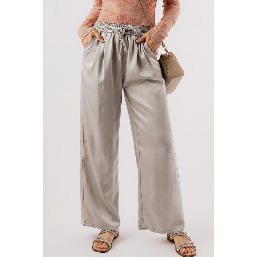 Smocked Wide Leg Pants Beige / S Apparel and Accessories