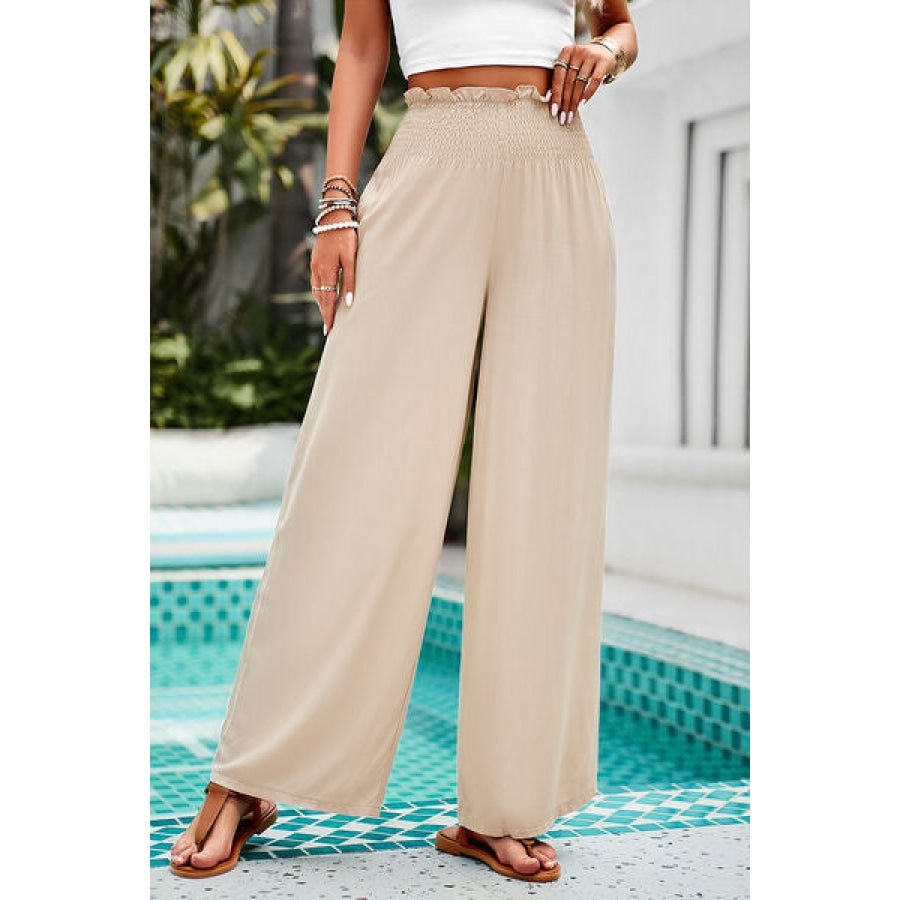 Smocked Wide Leg Pants with Pockets Clothing