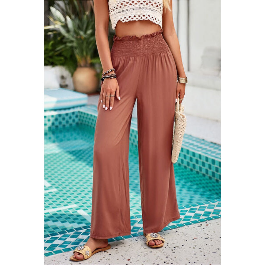 Smocked Wide Leg Pants with Pockets Clothing