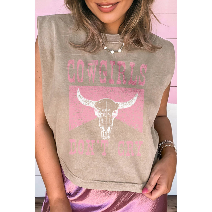 Smoke Gray Cowboy & Beer Western Graphic Mineral Wash Tank Top Tops/Tank Tops
