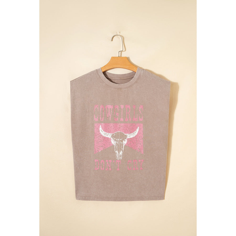 Smoke Gray Cowboy & Beer Western Graphic Mineral Wash Tank Top Tops/Tank Tops