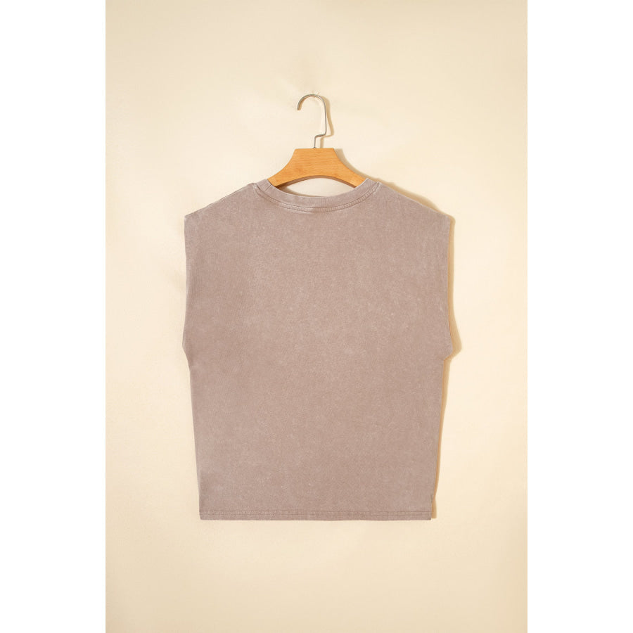 Smoke Gray Cowboy & Beer Western Graphic Mineral Wash Tank Top Tops/Tank Tops