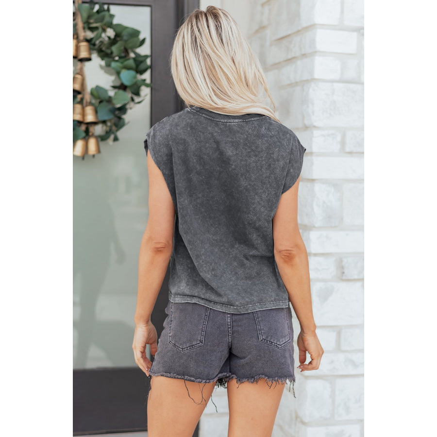 Smoke Gray Cowboy & Beer Western Graphic Mineral Wash Tank Top Tops/Tank Tops