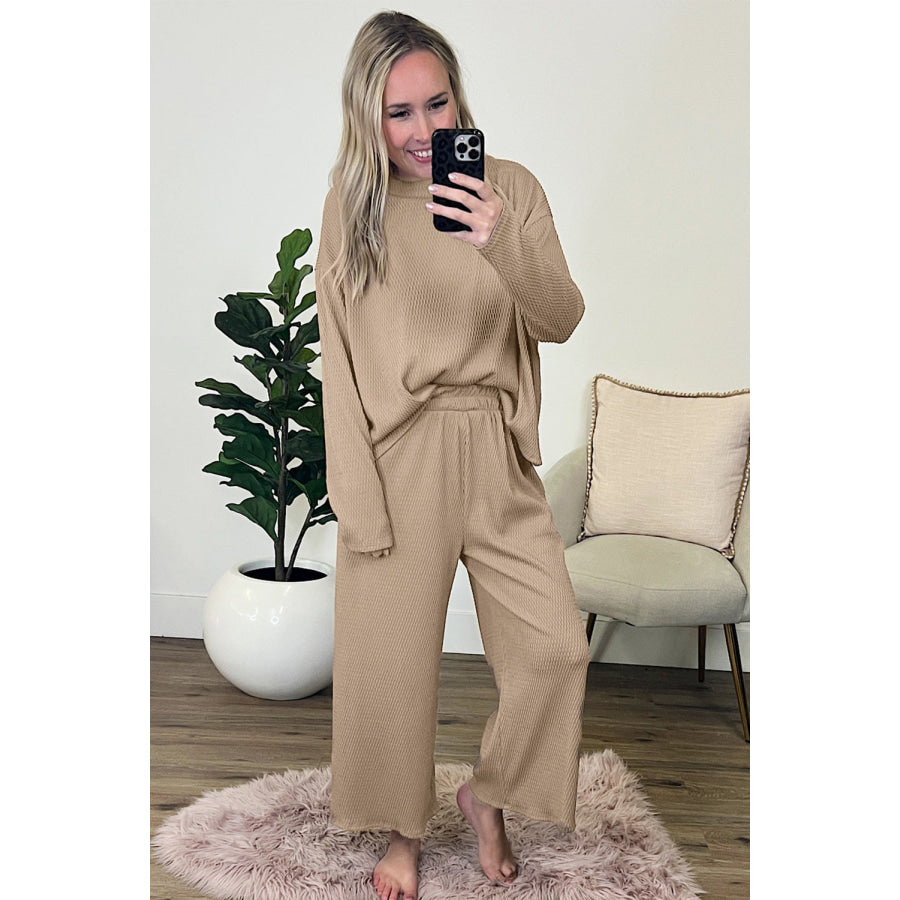 Smoke Gray Loose Textured Pullover and Pants Outfit Loungewear & Sleepwear/Loungewear
