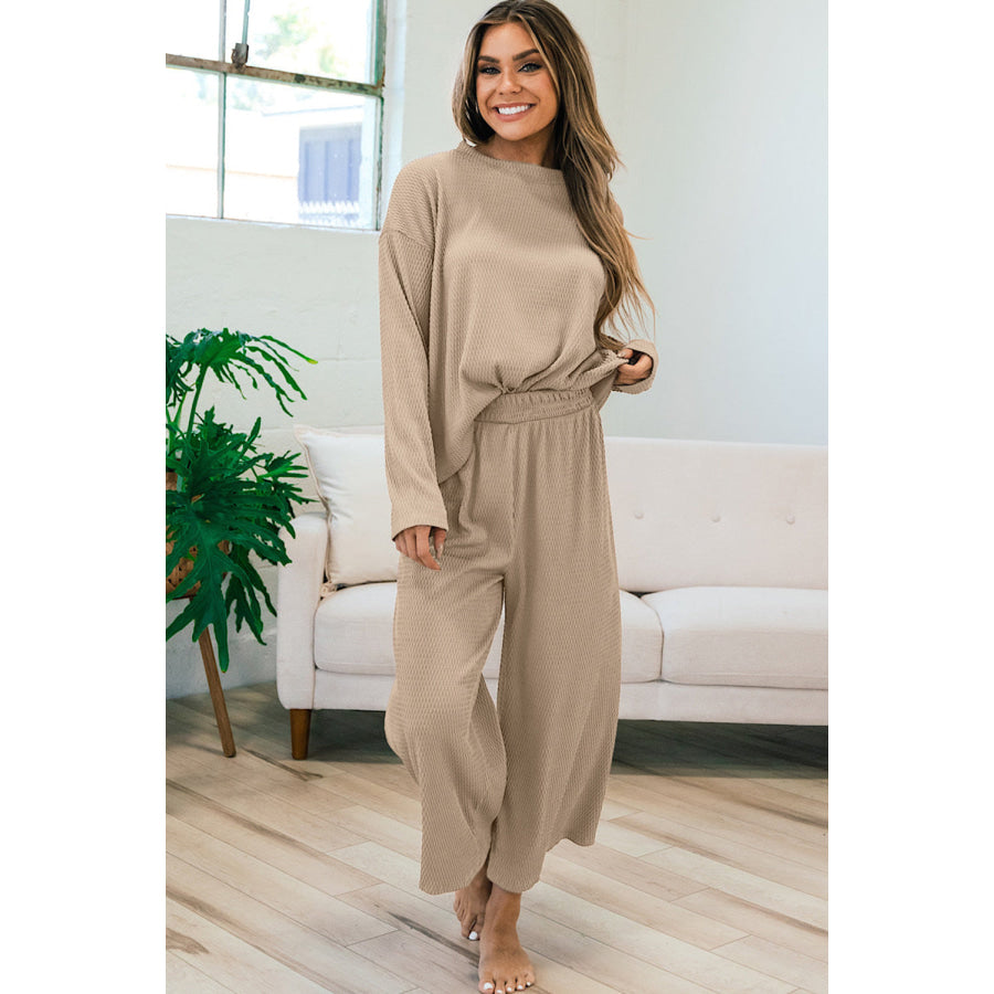 Smoke Gray Loose Textured Pullover and Pants Outfit Loungewear & Sleepwear/Loungewear