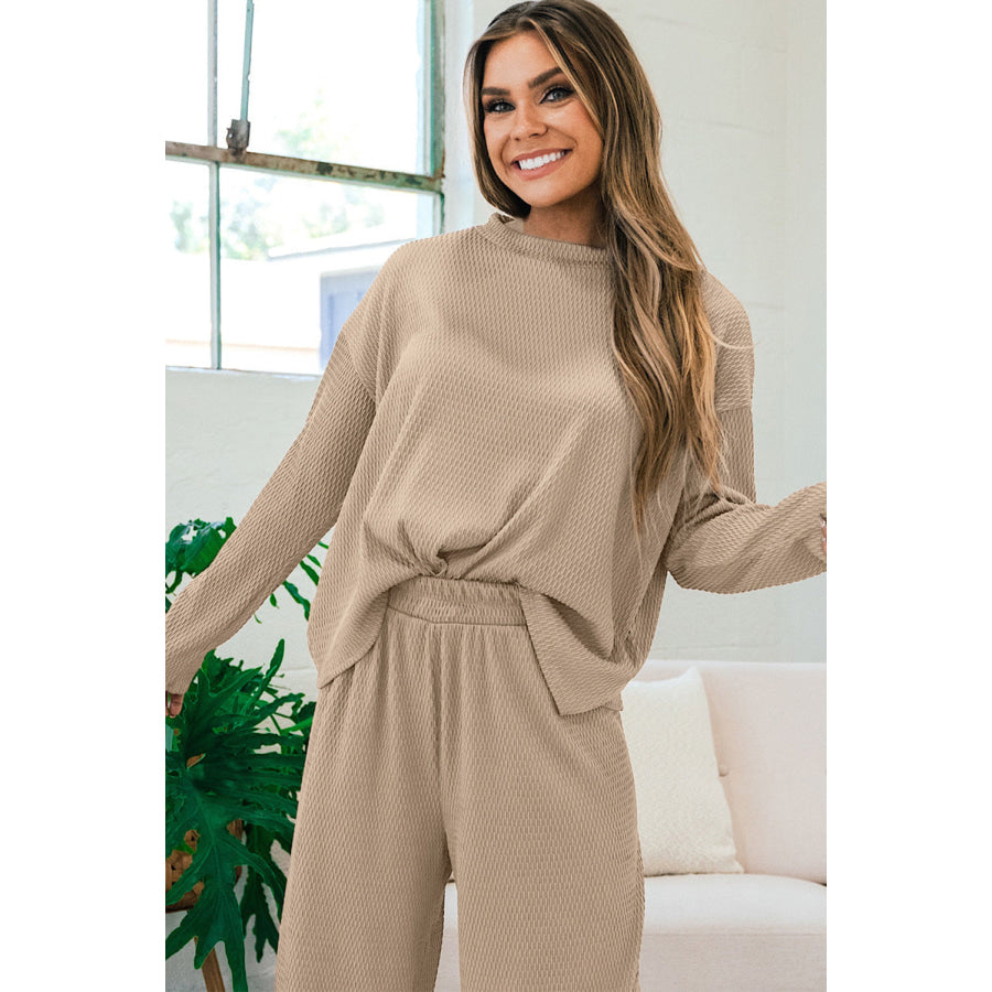Smoke Gray Loose Textured Pullover and Pants Outfit Loungewear & Sleepwear/Loungewear