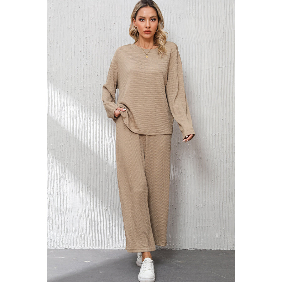 Smoke Gray Loose Textured Pullover and Pants Outfit Loungewear & Sleepwear/Loungewear