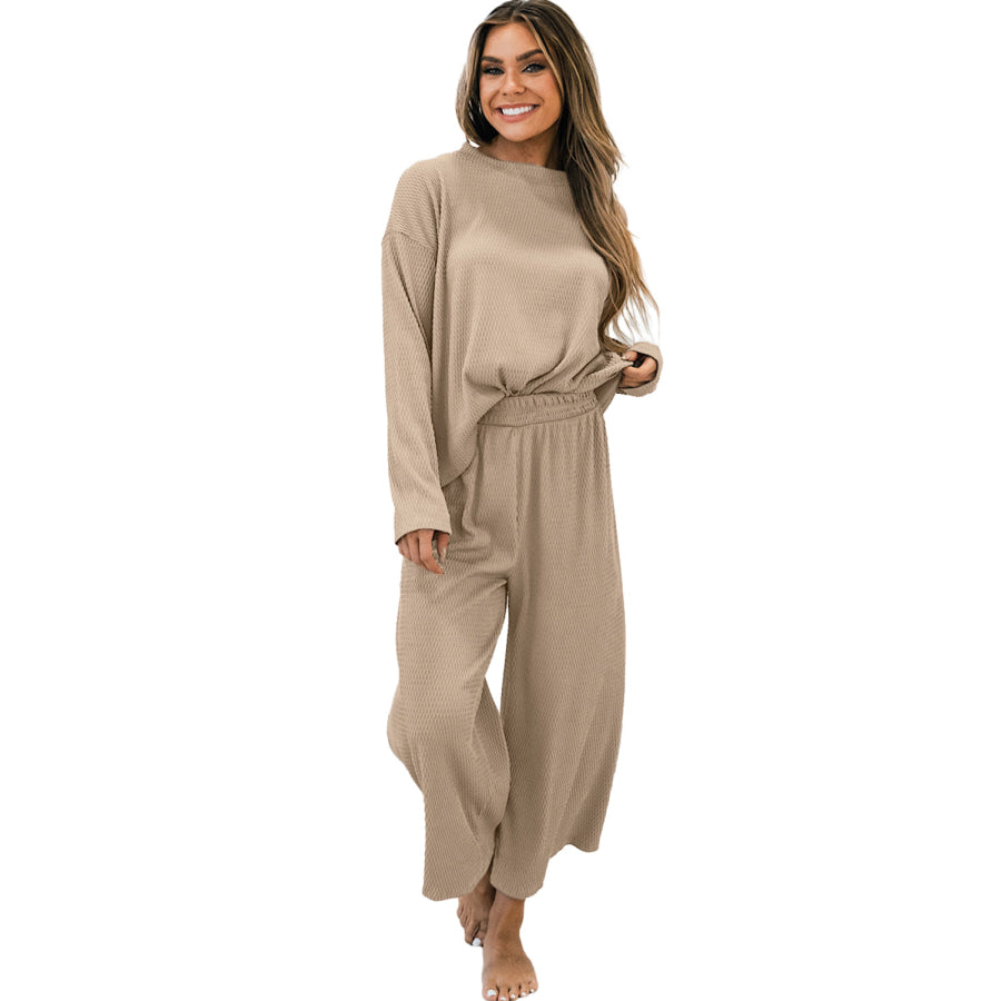 Smoke Gray Loose Textured Pullover and Pants Outfit Loungewear & Sleepwear/Loungewear