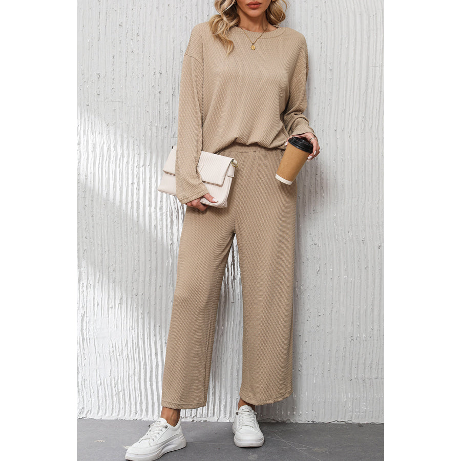 Smoke Gray Loose Textured Pullover and Pants Outfit Loungewear & Sleepwear/Loungewear