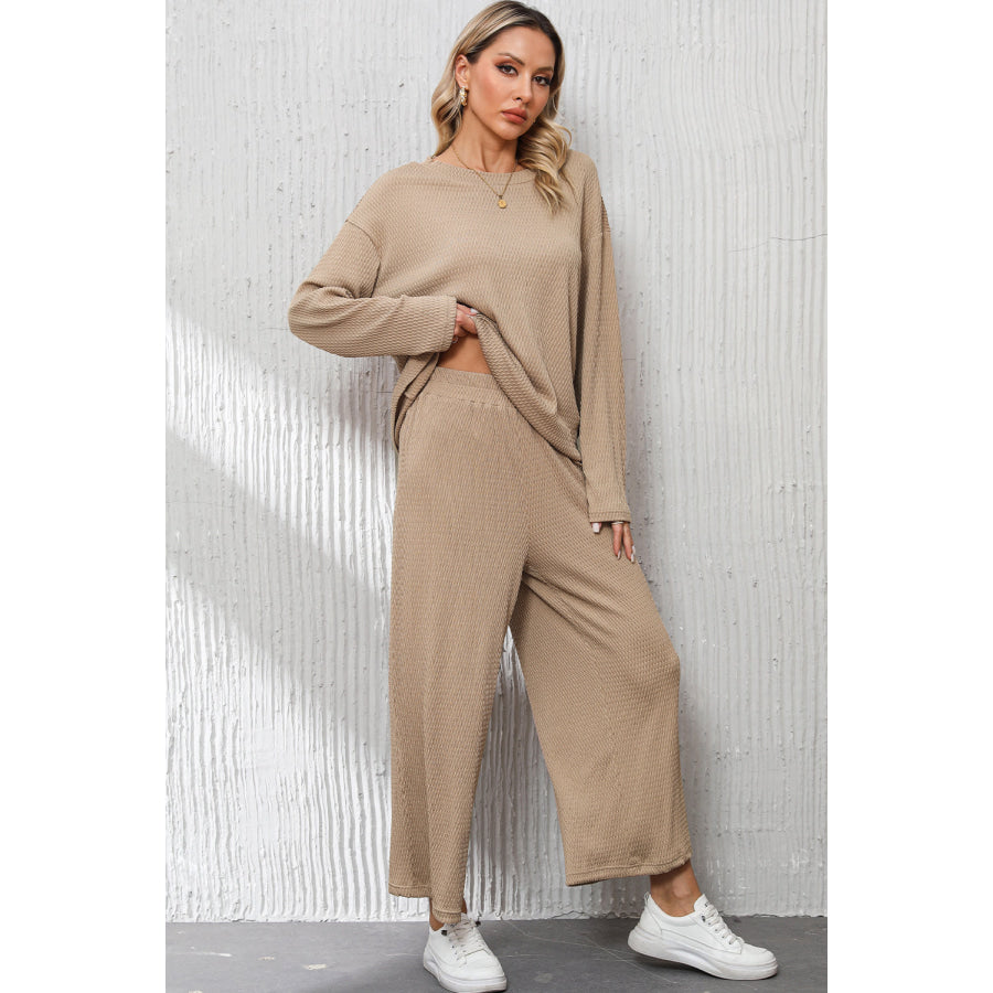 Smoke Gray Loose Textured Pullover and Pants Outfit Loungewear & Sleepwear/Loungewear