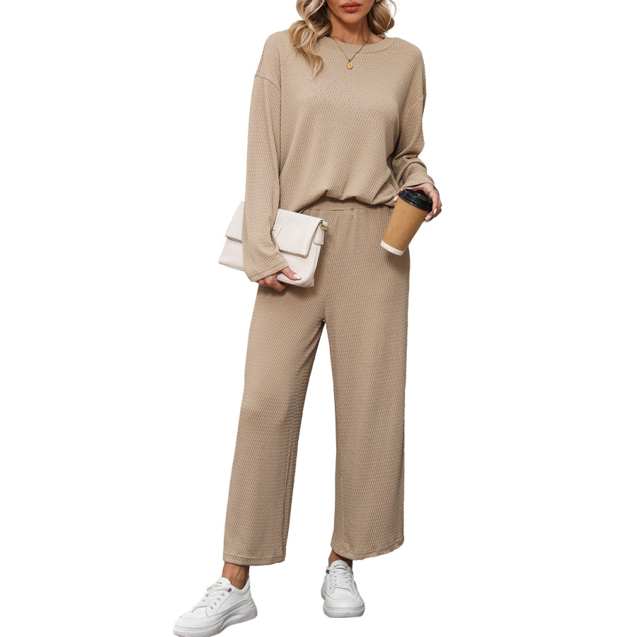 Smoke Gray Loose Textured Pullover and Pants Outfit Loungewear & Sleepwear/Loungewear