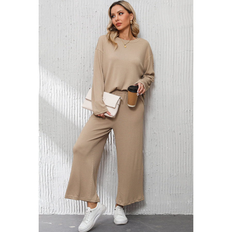Smoke Gray Loose Textured Pullover and Pants Outfit Loungewear & Sleepwear/Loungewear