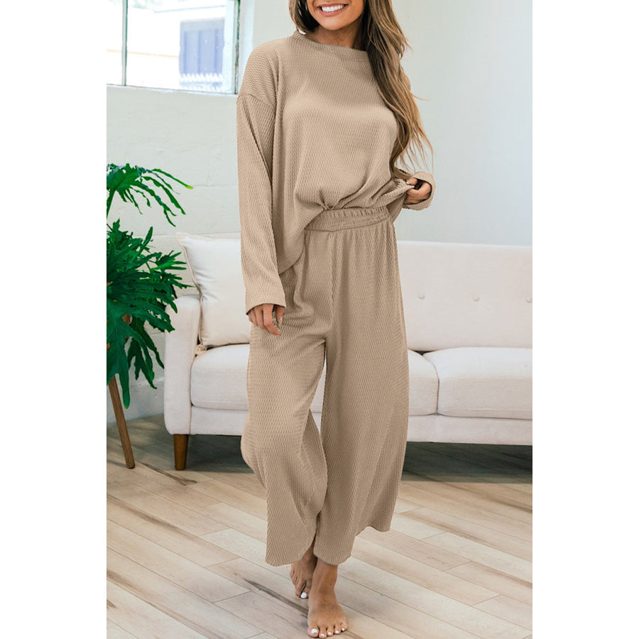 Smoke Gray Loose Textured Pullover and Pants Outfit Smoke Gray / S / 95% Polyester + 5% Elastane Loungewear & Sleepwear/Loungewear
