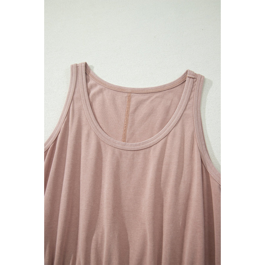 Smoke Gray Mineral Wash U Neck Elastic Waist Sleeveless Mini Dress Dresses/Mini Dresses